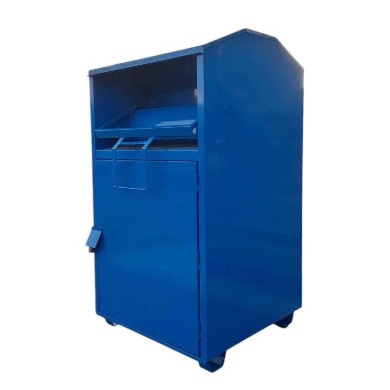 Church charity outdoor metal clothing donation drop off box 1