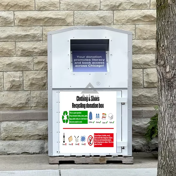 Custom outdoor safety shoes clothes donation collection bin 1
