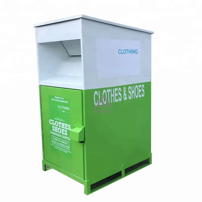 Metal outdoor public large used clothing donation drop off box 1
