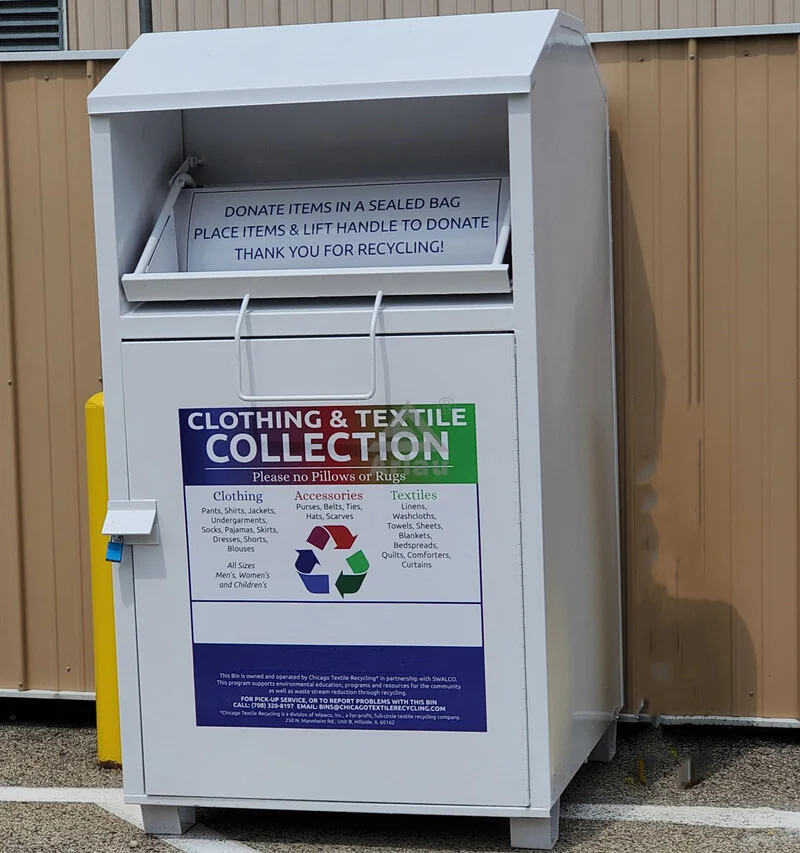 Outdoor galvanized steel shoes clothes drop off donation bin 1