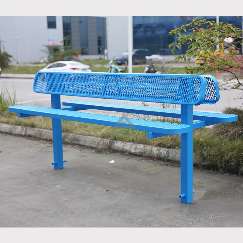 Banco de parque, de alta calidad, instalación subterránea, respaldo con respaldo y asientos dobles. 1