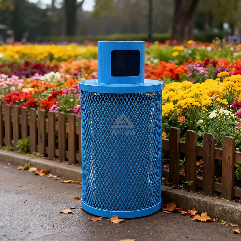 36-Gallon Outdoor Garbage Bin - Blue Expanded Metal 1