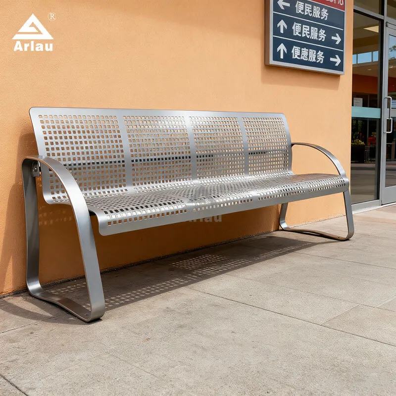 Silver Perforated Metal Bench | Outdoor Commercial Grade | Arlau 1