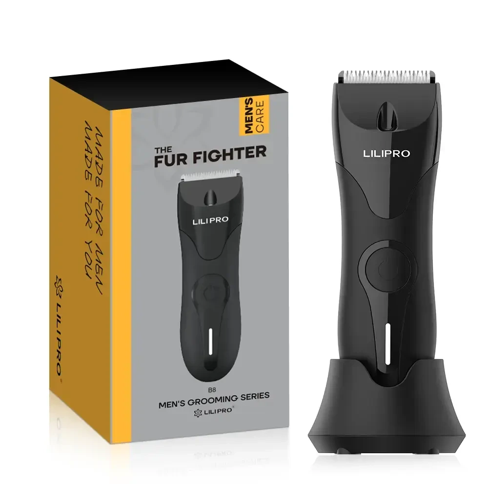 Rechargeable Waterproof Body Hair Trimmer for Men with Skinsafe Ceramic Blades LED Light and Charging Dock LILIPRO B8 1