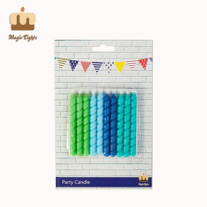 Blue & Green Spiral Birthday Candles 10ct For Parties by Magic Lights 1