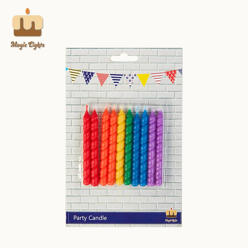 Regenbogen spiralige Geburtstagskerzen 10ct für Partys von Magic Lights 1