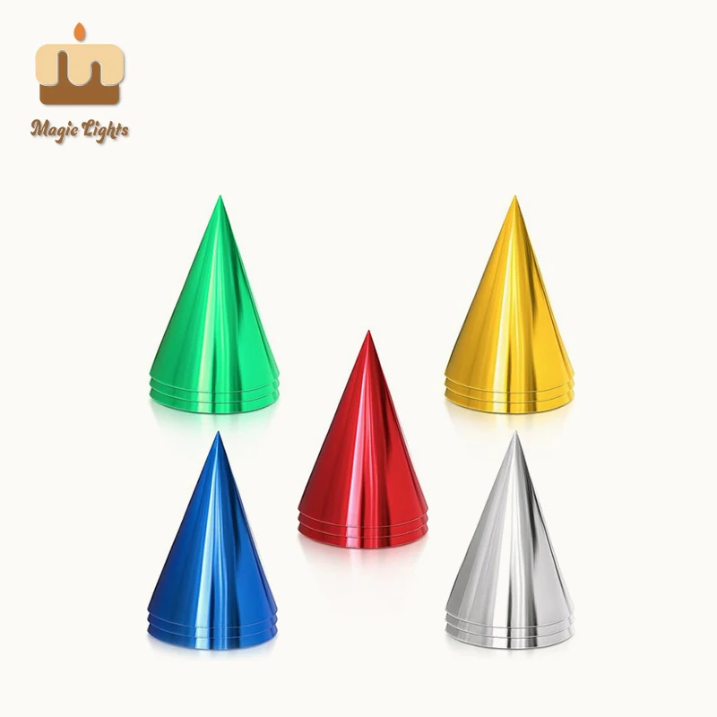 15 Pieces Metallic Foil Cone Party Hats - Colorful Birthday Headwear by Magic Lights 1