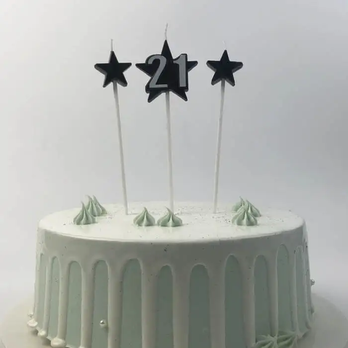 Black Number 21 Birthday Cake Candles With Stars On Picks 1