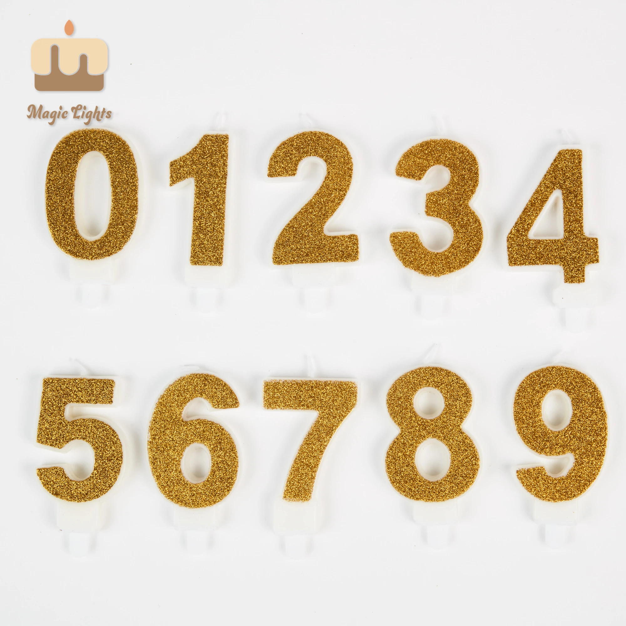 Numero di luci magiche torta candela glitter oro per il compleanno 1