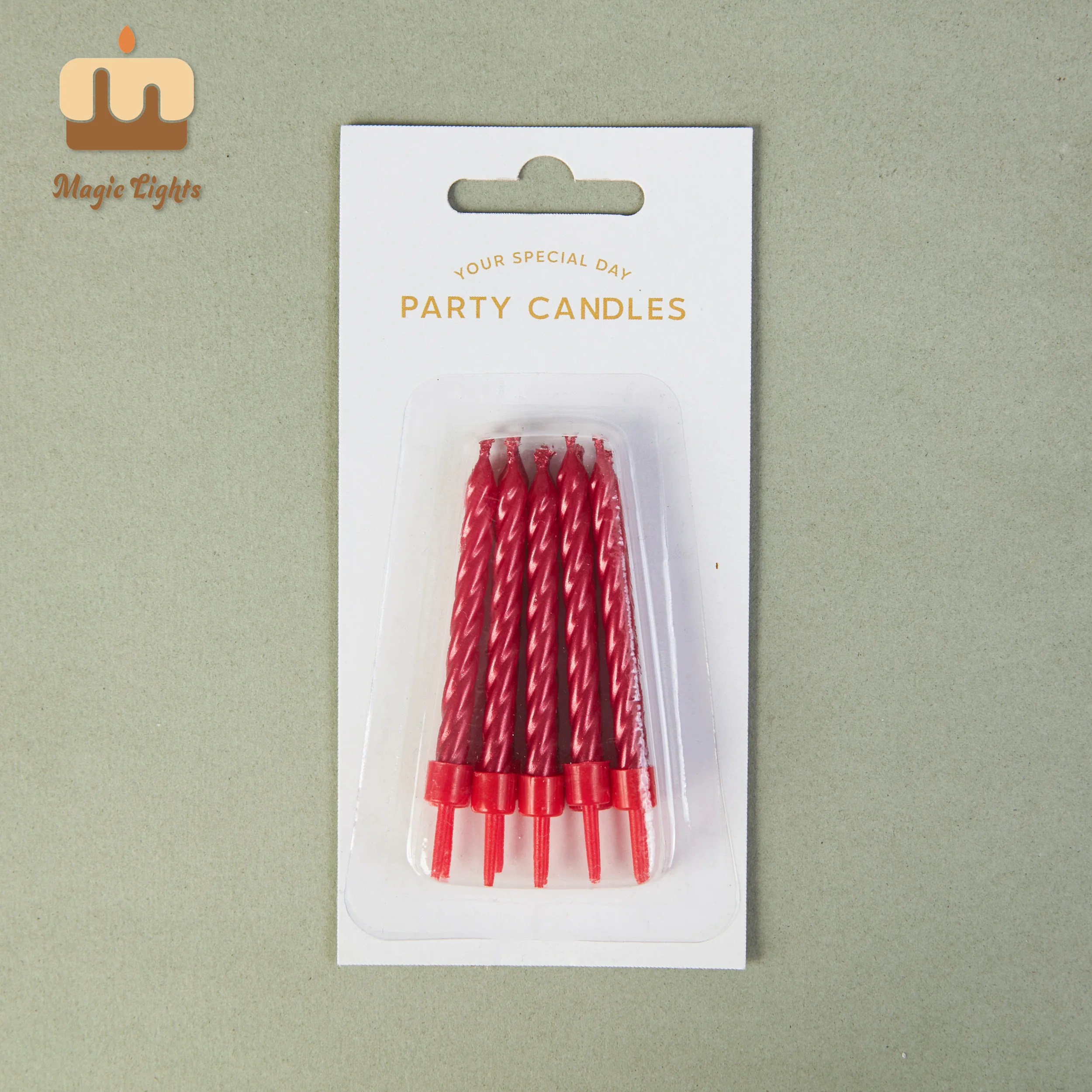 Luci magiche 6 cm Candele per torta a spirale rosso metallico per festa 1