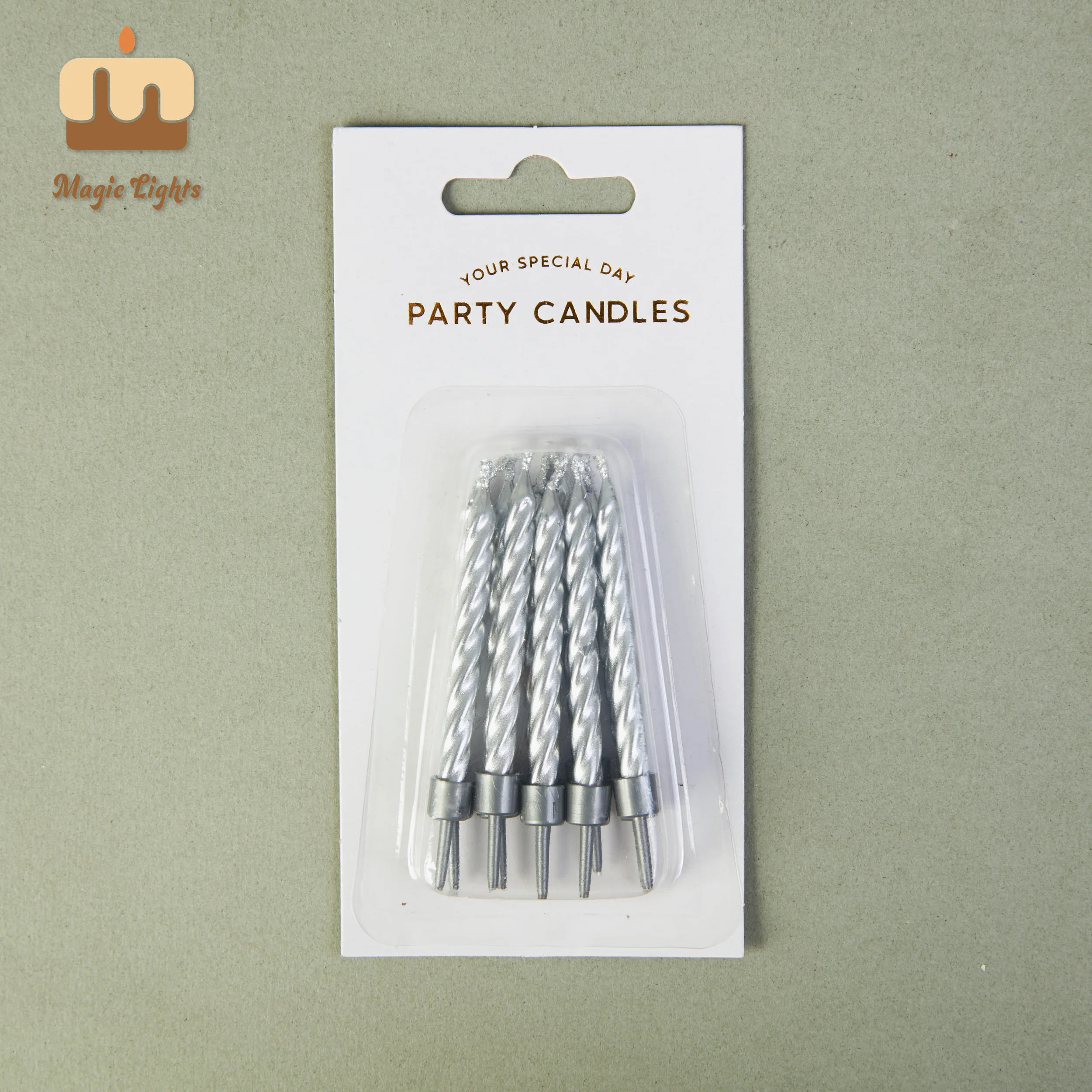 Magische Lichter 6 cm metallisch silberne Spiralkuchen Kerzen für Party 1