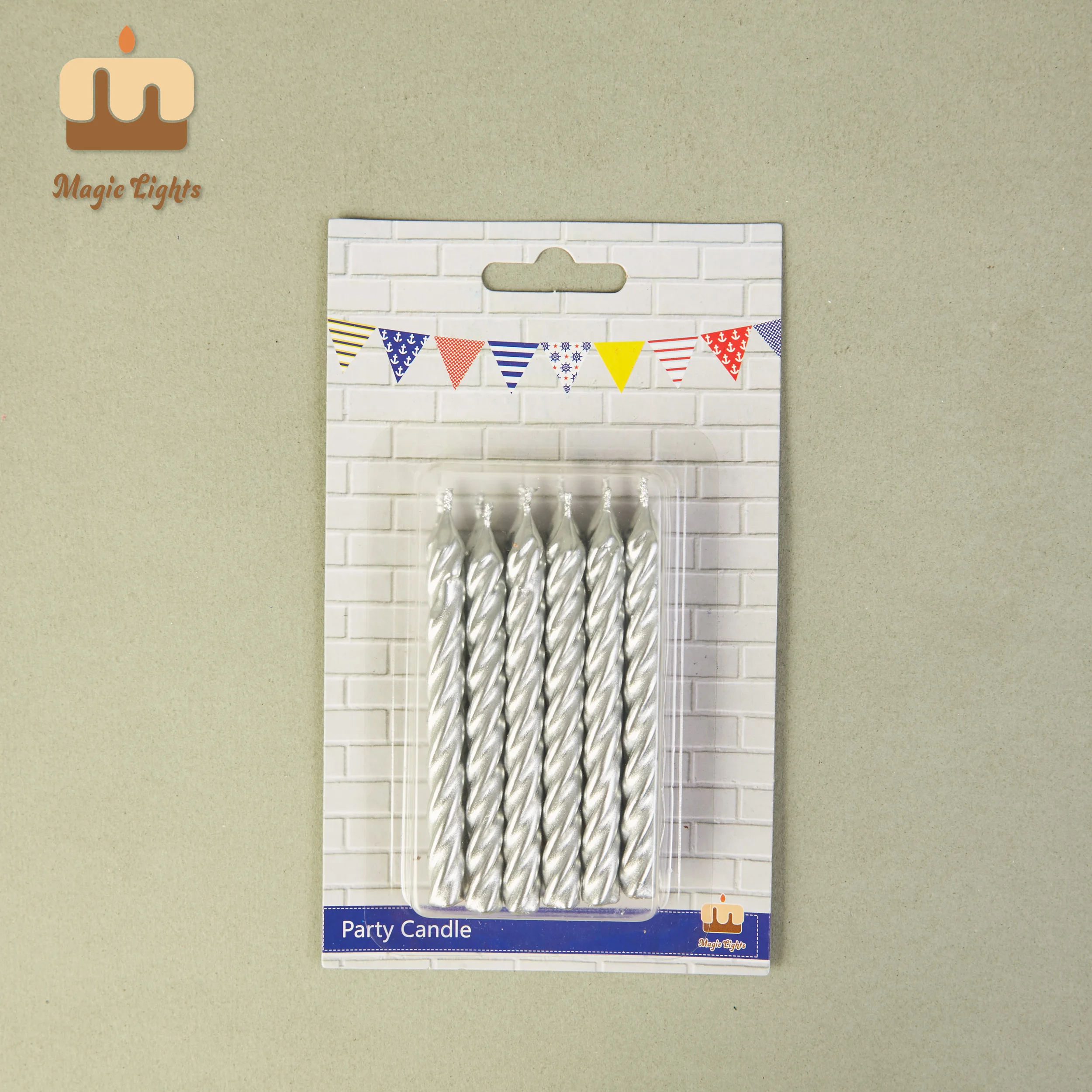 Magic Lights 8cm Metallic Silver Gross Spiral Castle para bolo de aniversário 1