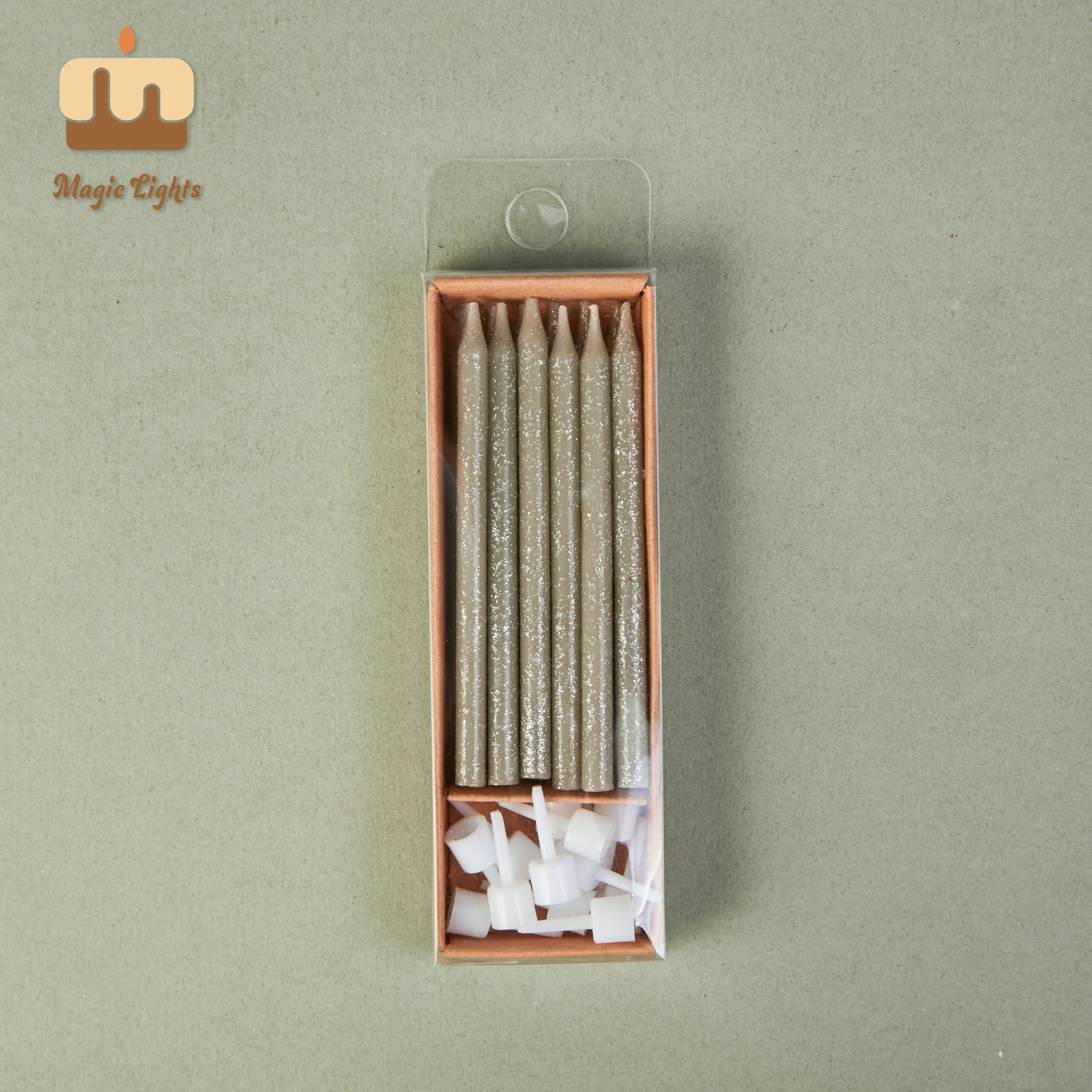 Magic Lights 12ps Mini Candela grigia con glitter per celebrazione 1