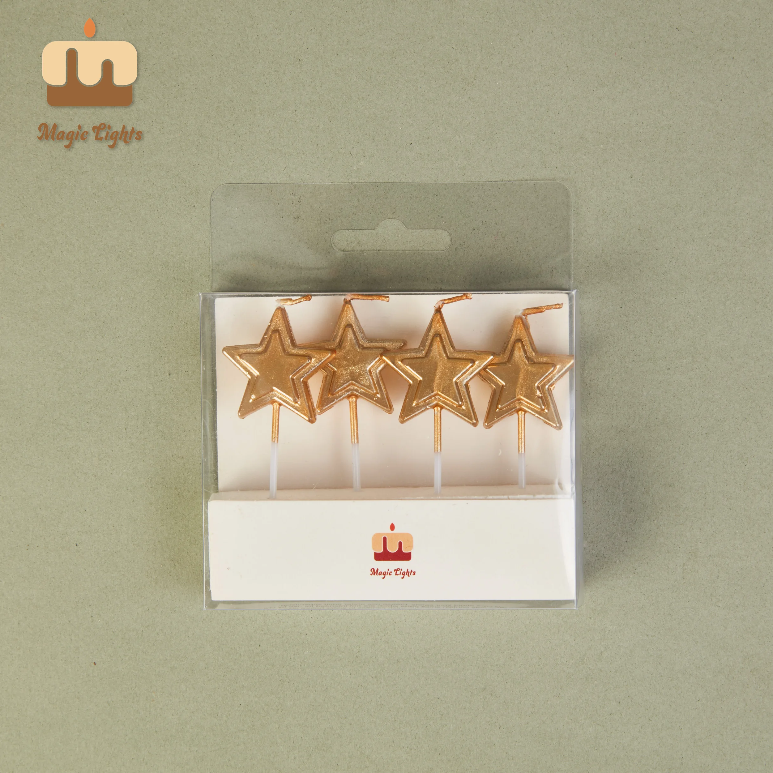Magic Lights Gold Star Pick Birthday Velles 4pcs para la decoración del pastel 1