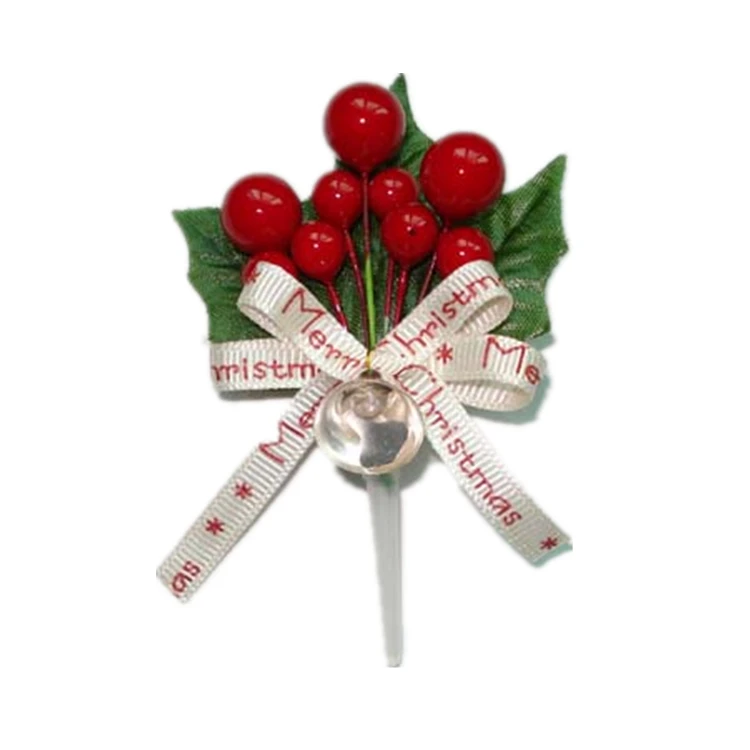 Magic Lights Christmas White Bow and Berry Cake Topper Picks 1