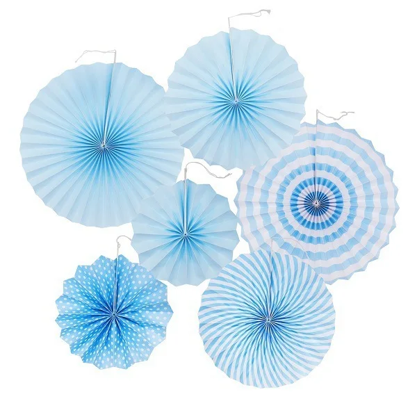Magic Lights Blue Party Hanging Paper Fans Set for Baby Shower Birthday Wedding Graduation Decoration 1