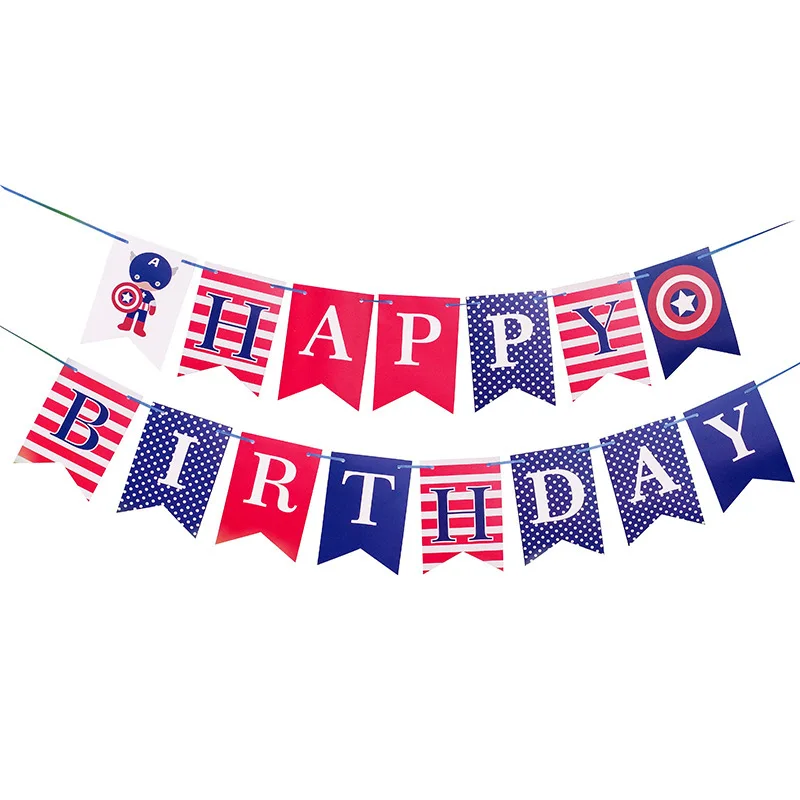 Magic Lights Happy Birthday Party Decorations Banner for for Boys Kids Captain America Superhero Theme Accessories Supplies 1