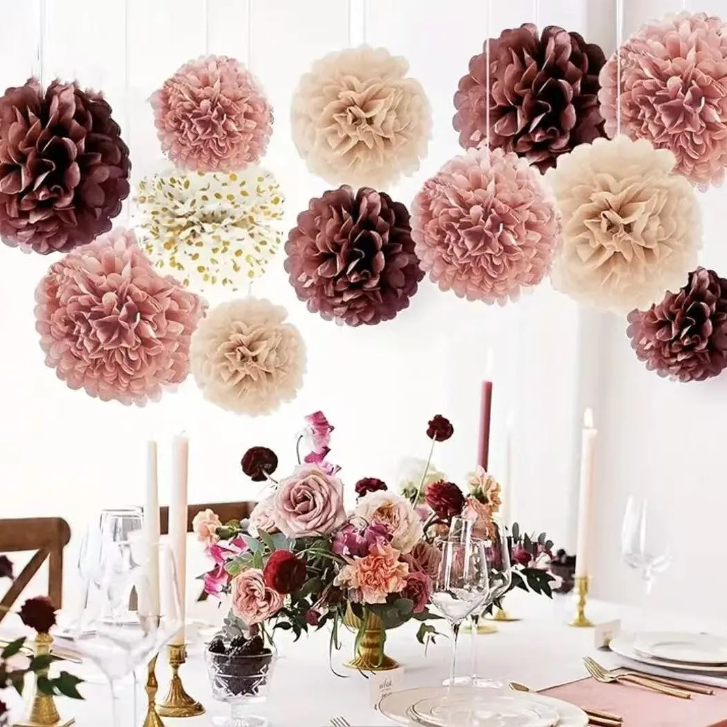 Magic Lights Cameo Brown Tissue Paper Pom Poms for Birthday Party Gender Reveal Celebration Decorations 1