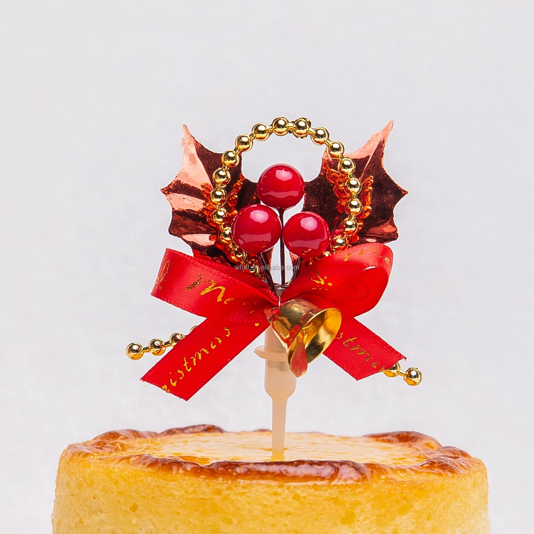 Foglia rossa di Natale con decorazioni per torta a prua rossa 1