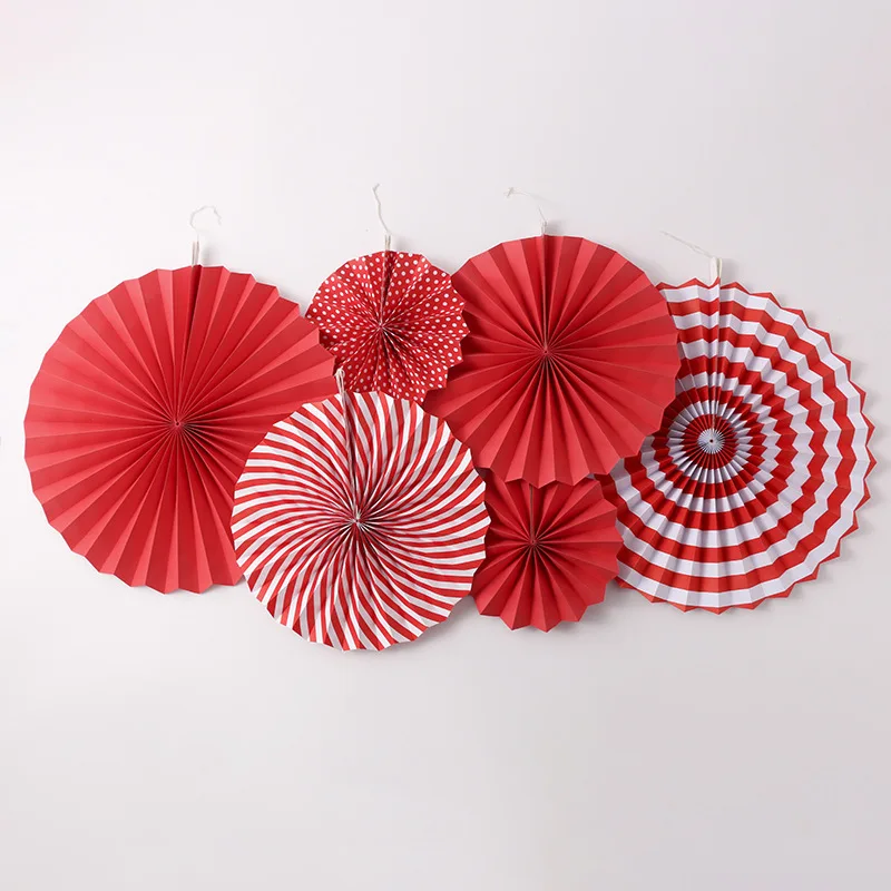 Magic Lights Red Party pendure Paper Fans Set para Baby Shower Birthday Wedding Graduation Decoration 1