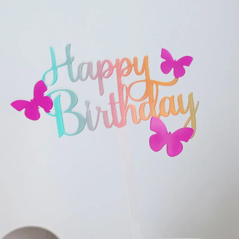 Magic Lights Colorful Birthday com Topper de bolo de acrílico de borboleta 1