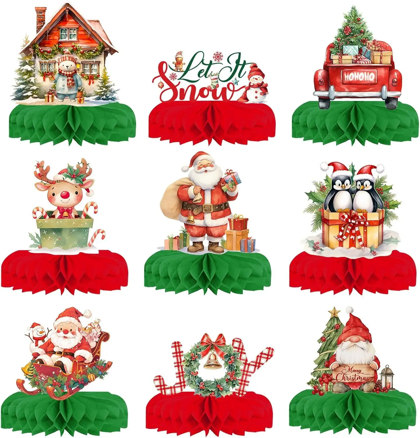 Magic Lights 9 PCS Christmas Honeycomb Calls Table Toppers Decorations for Holiday Christmas Party Supplies 1