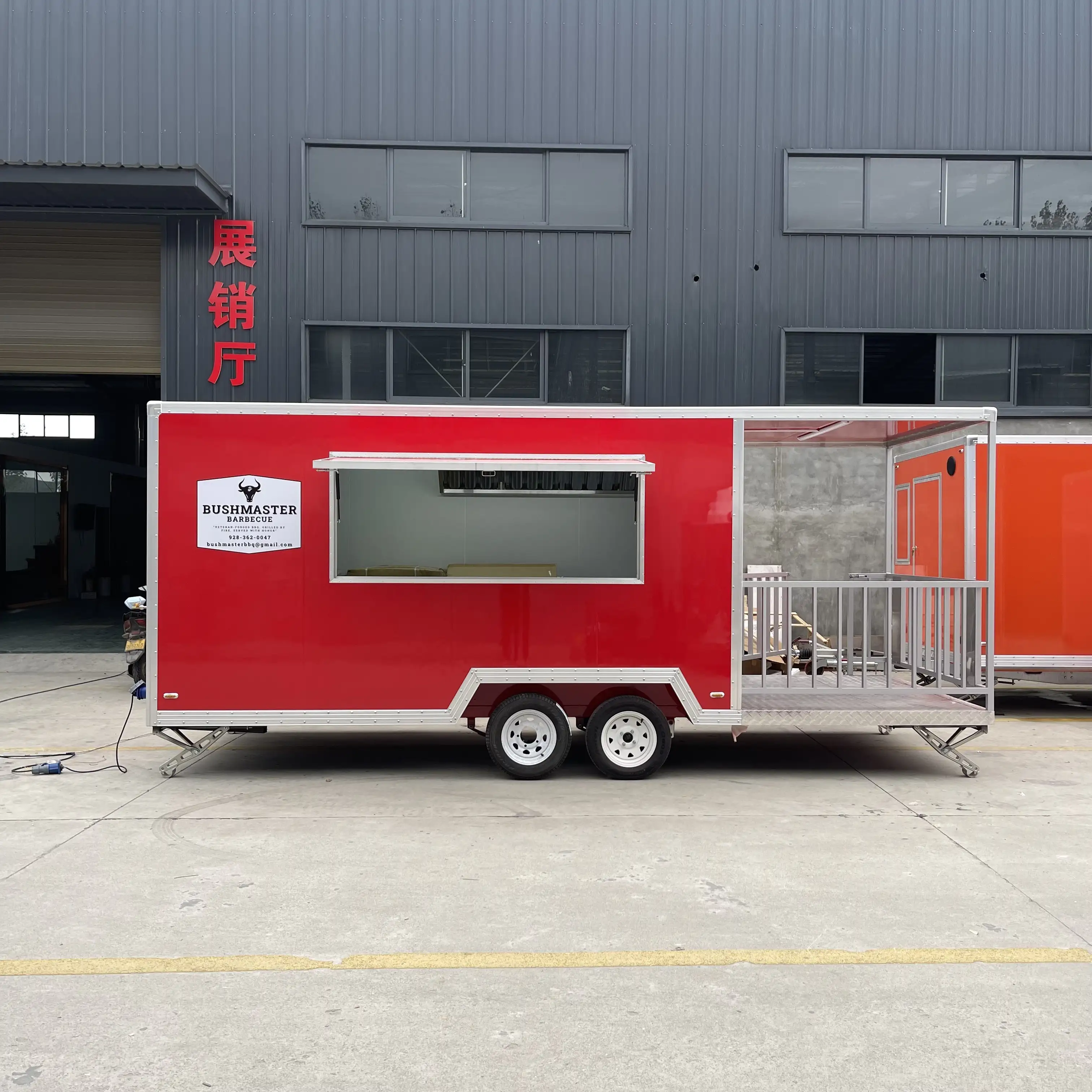 Custom Red BBQ Food Trailer | Extended Platform Commercial Vending Truck Manufacturer 1