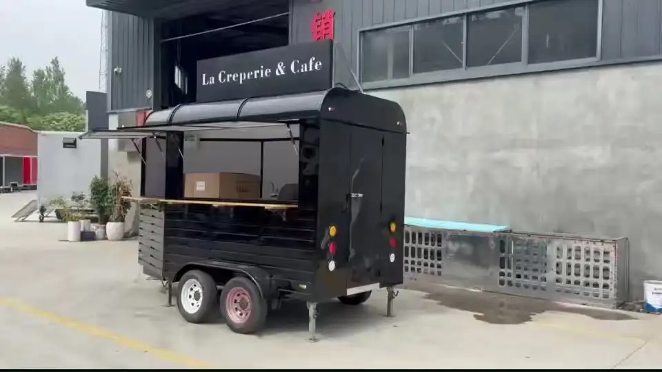 Carrito de alimentos negros para remolques de caballos para negocios de catering móvil 1