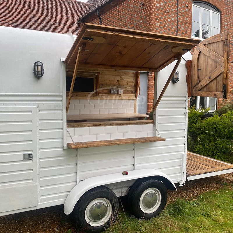Remorque de nourriture vintage blanche personnalisée | Wood - Intérieur fini & Fabricant de chariot de vente auvent pliant 8