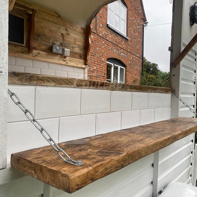 Remorque de nourriture vintage blanche personnalisée | Wood - Intérieur fini & Fabricant de chariot de vente auvent pliant 7