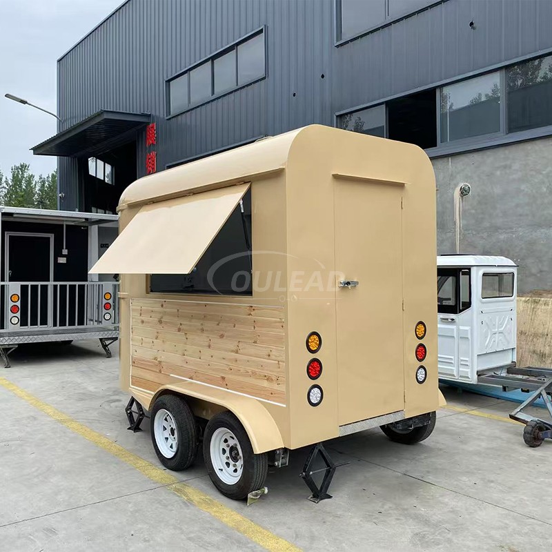 Bois beige personnalisé - remorque alimentaire lambrissée | Fabricant de chariots de vente mobile vintage 10
