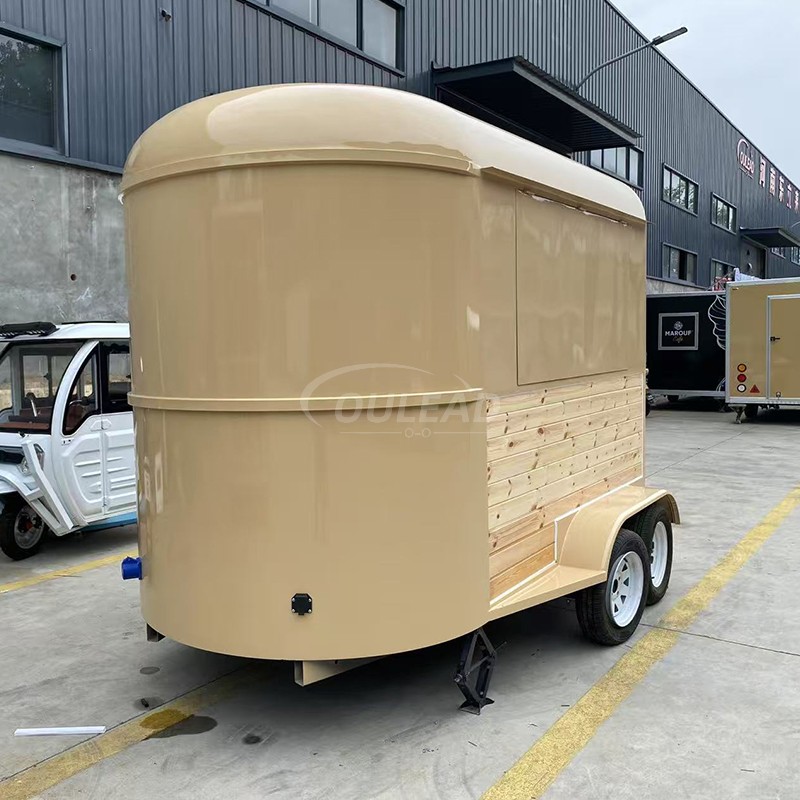 Bois beige personnalisé - remorque alimentaire lambrissée | Fabricant de chariots de vente mobile vintage 4