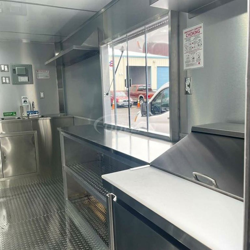Remorque alimentaire rouge vif à double essieu | Plaque diamantée & Fenêtre de service 8