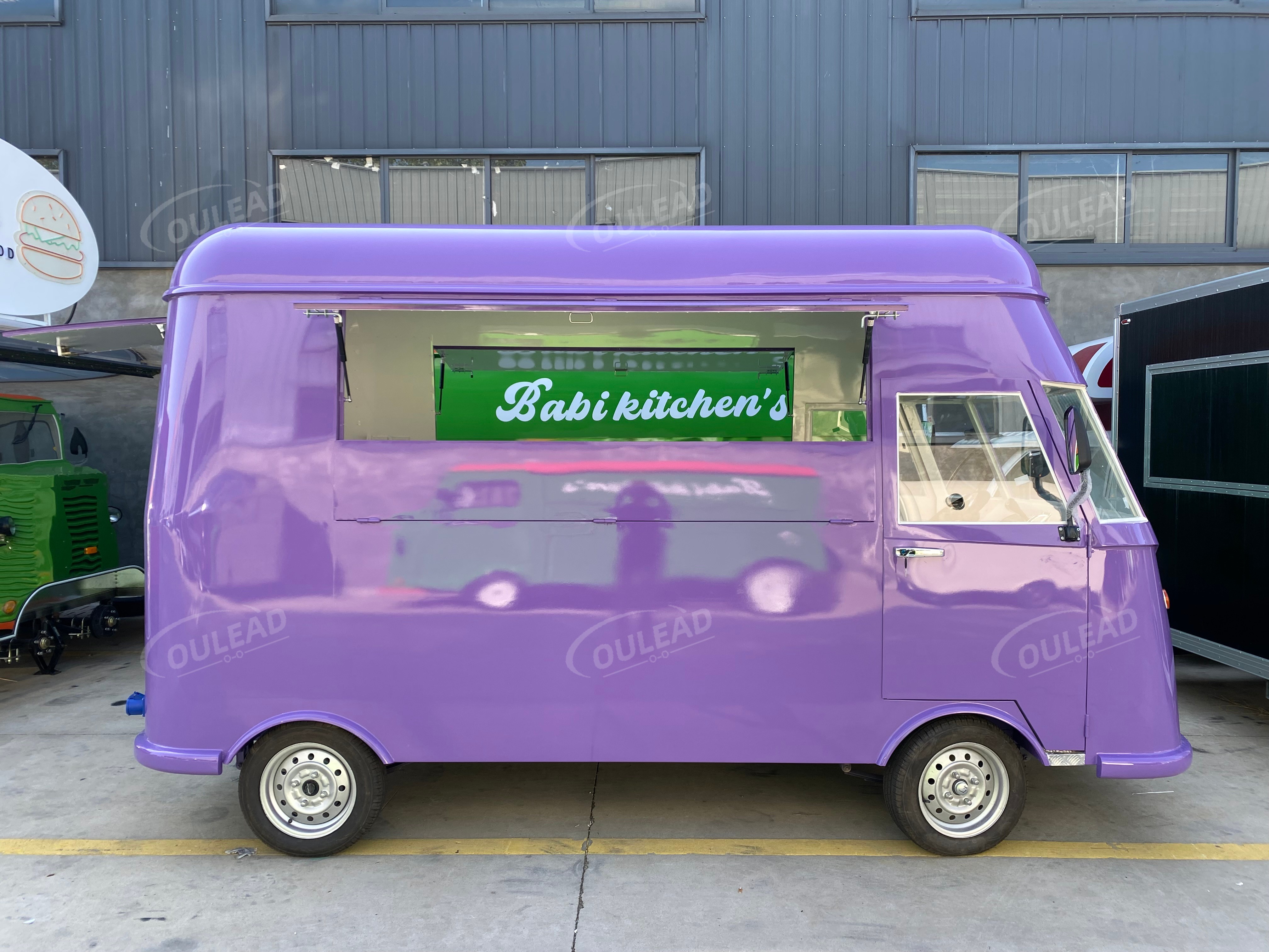 Trailer de comida moderno roxo e branco, caminhão móvel de catering, café e lanches 5