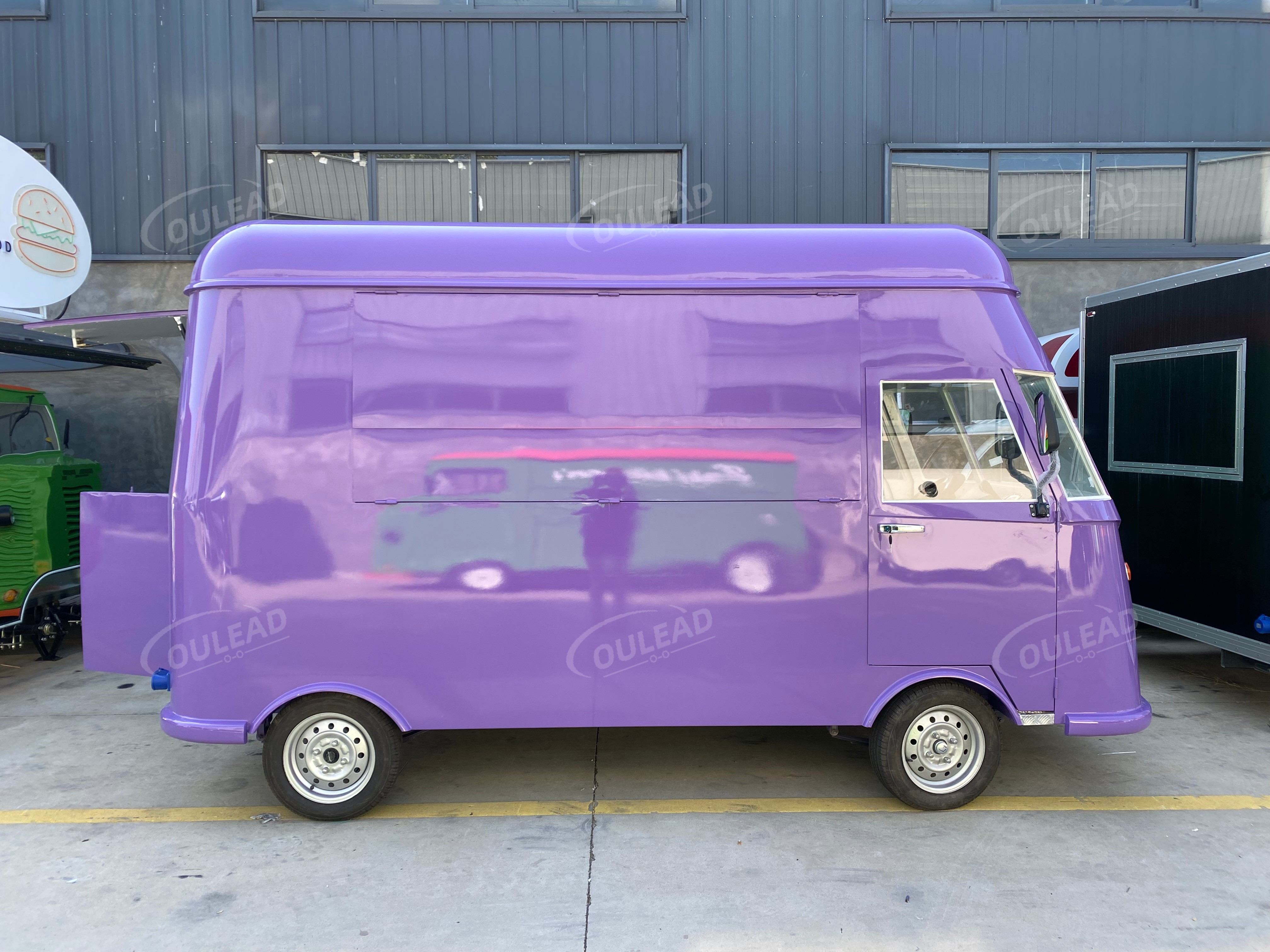 Trailer de comida moderno roxo e branco, caminhão móvel de catering, café e lanches 2