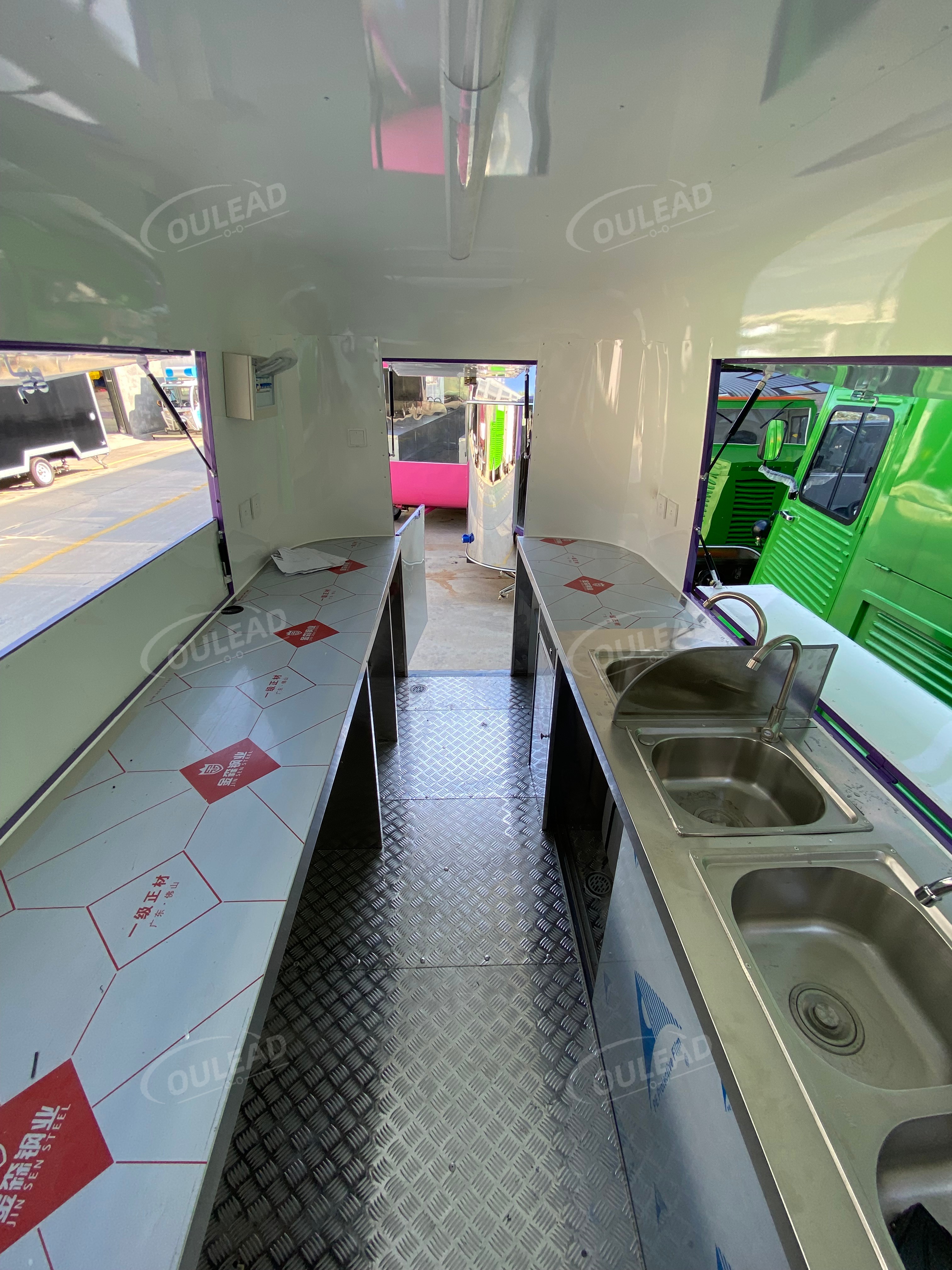 Trailer de comida moderno roxo e branco, caminhão móvel de catering, café e lanches 8