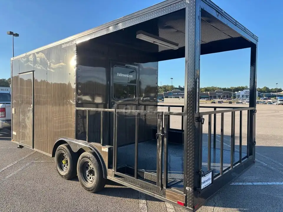 Glossy Black Dual - Axle Food Trailer with Open - Air Serving Deck 1
