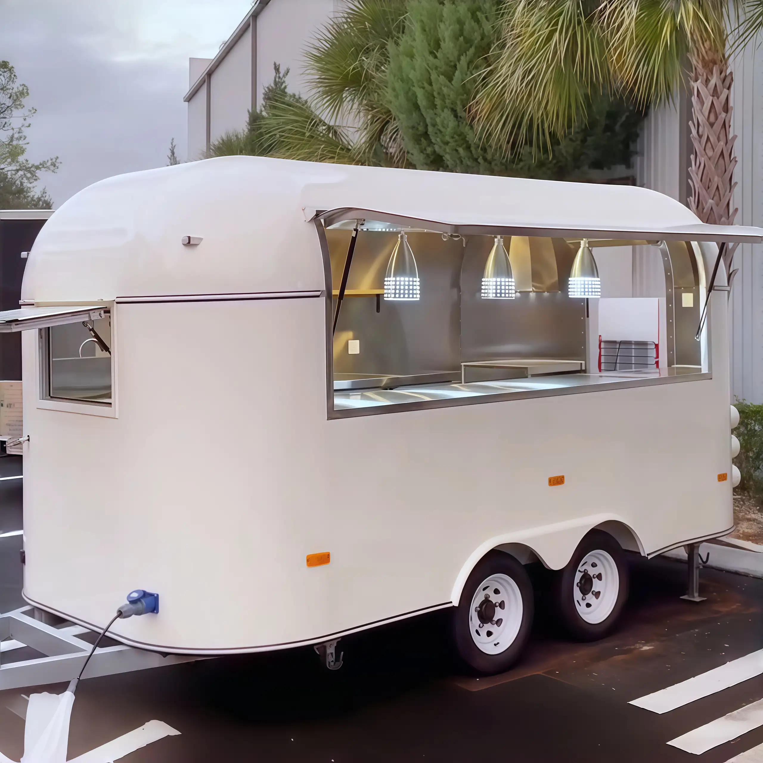 Vintage Style Cream Food Trailer Mobile Coffee Dessert Fast Food Truck for Sale 1