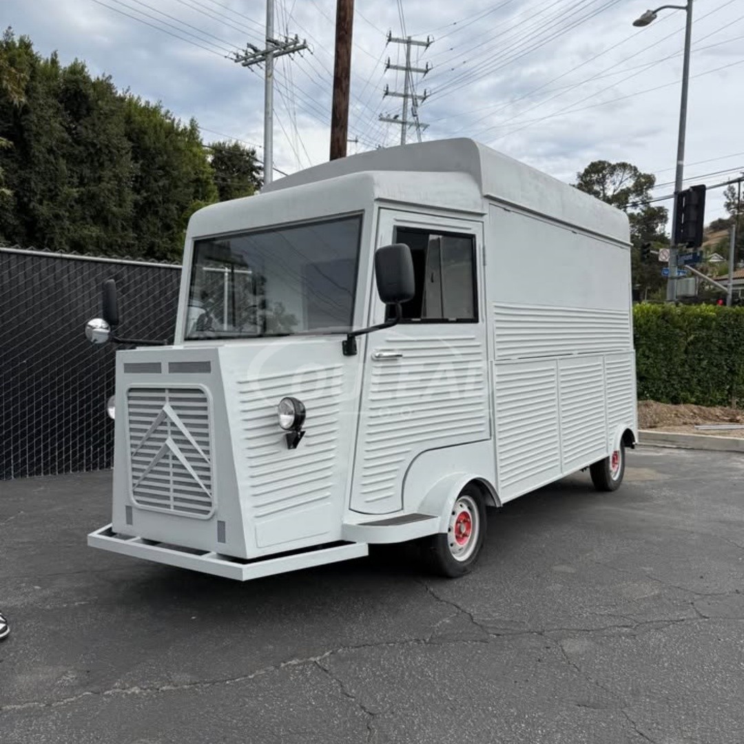 Vintage - Style Light Gray Citroën - Inspired Food Truck with Distinctive Grille 8