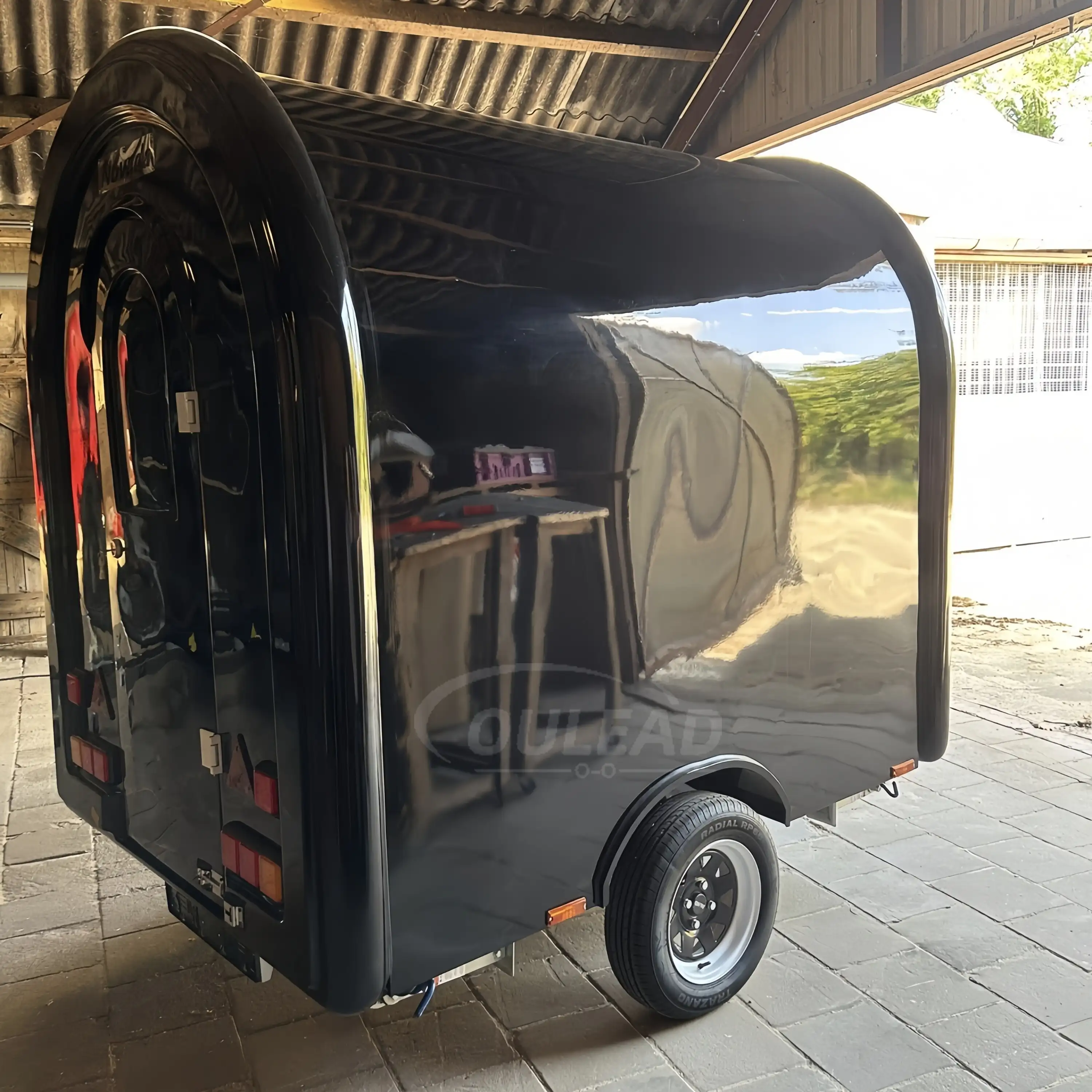 Glossy Black Single - Axle Curved - Top Food Trailer for Intimate Mobile Vending 1