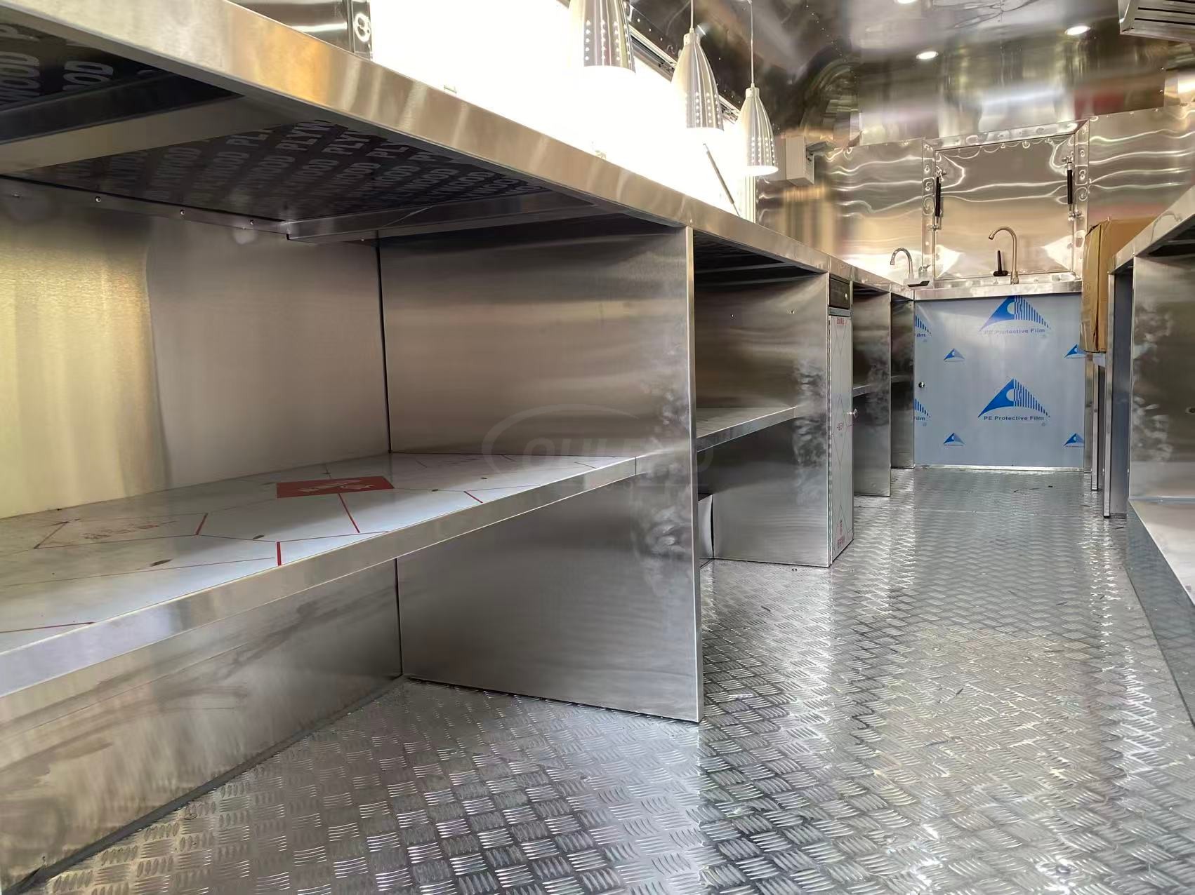 Remolque de comida turquesa de dos ejes con estación de servicio con iluminación colgante 13