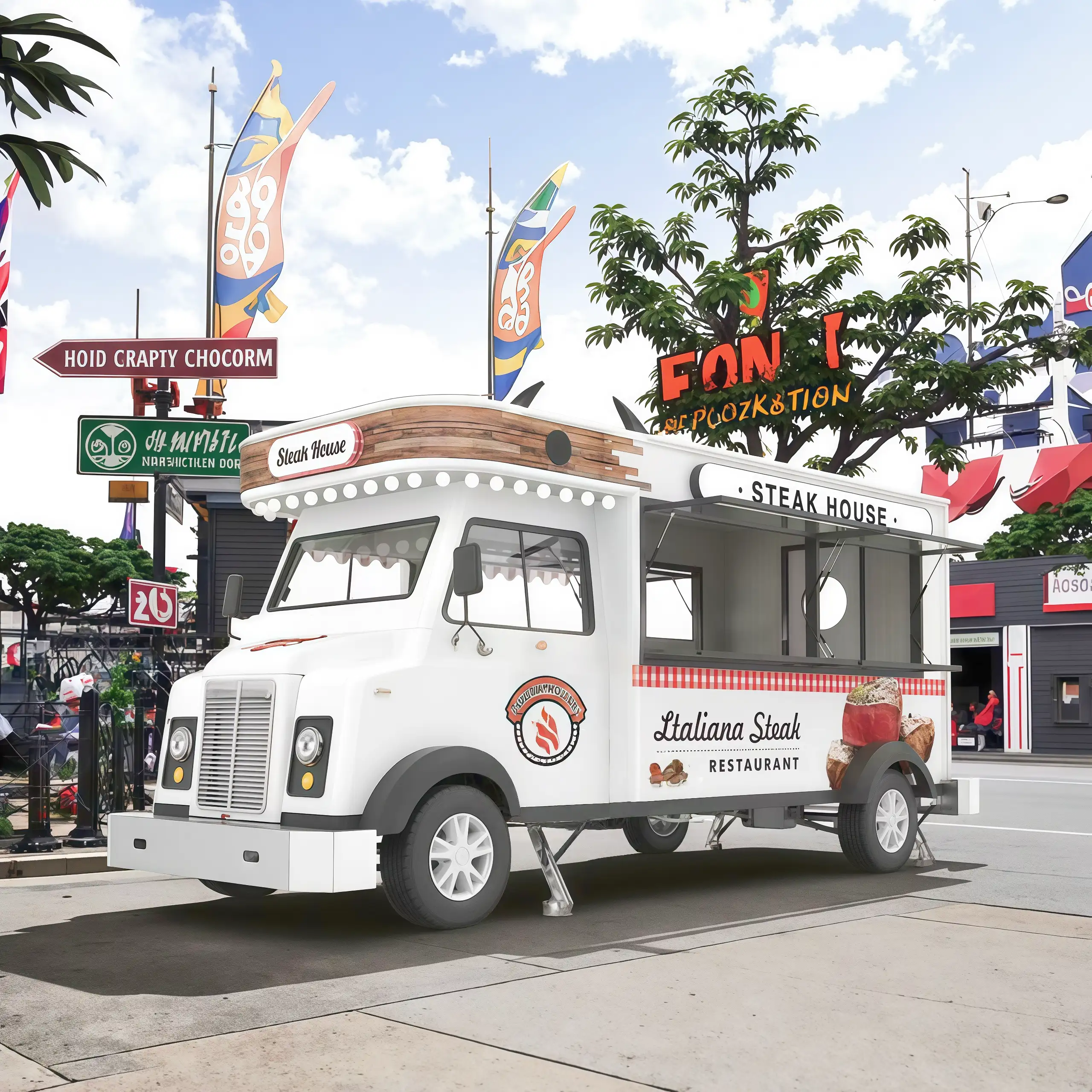 Large Electric Food Truck Mobile Bakery Cart Galvanized Sheet 75km Range 2-Year Warranty Commercial Catering 1