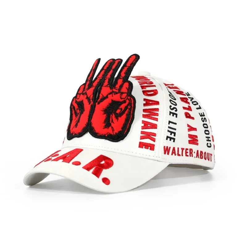 Gorra de béisbol de cuero con bordado y apliques de 5 paneles 1