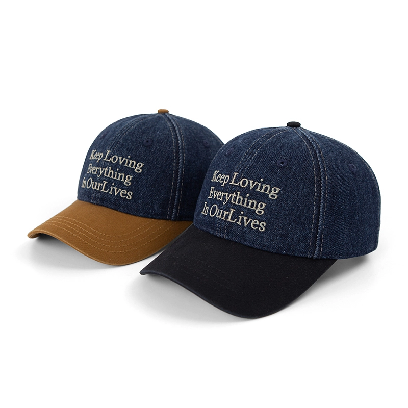 Vintage Washed Blue Denim Two Tone Baseball Cap With Adjustable Strap 1