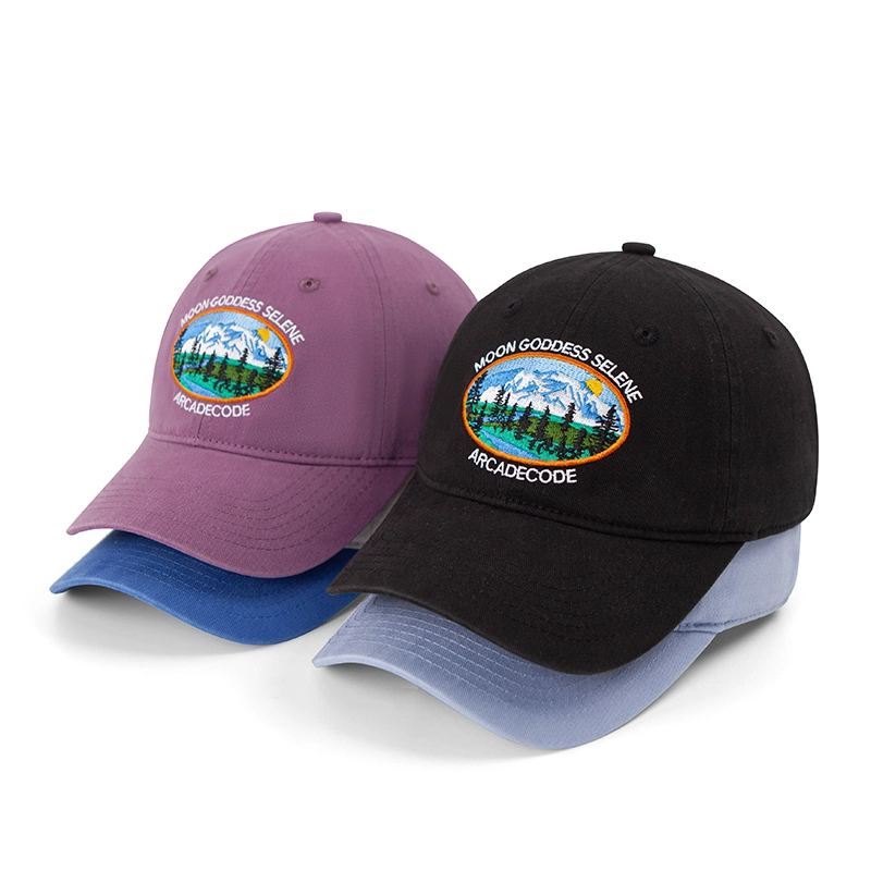 Mountain Embroidery Unstructured dad hat 6-panel Cotton Ball Cap 1