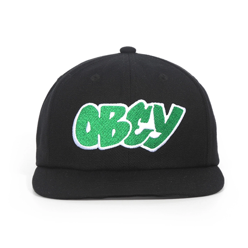 Gorra snapback negra de lana de 6 paneles con bordado de ajuste clásico sin estructura 1