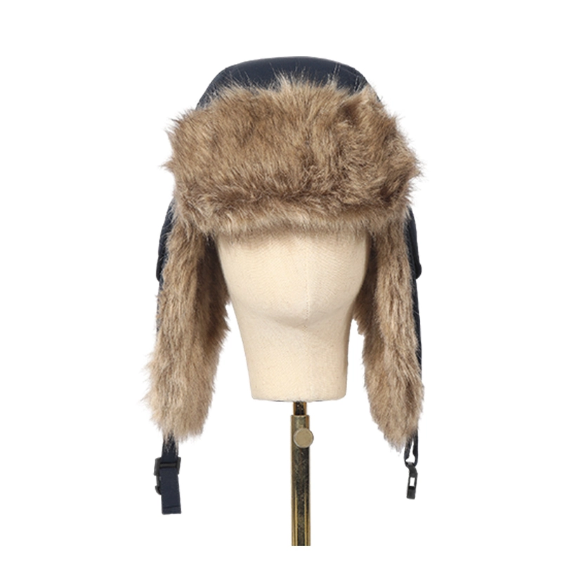 Gorro de cazador de aviador peludo de invierno con orejeras cálidas para deportes al aire libre 1