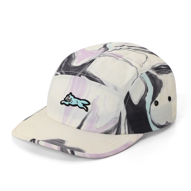 Chapeau à 5 panneaux brodé à bord plat 100 % nylon 1