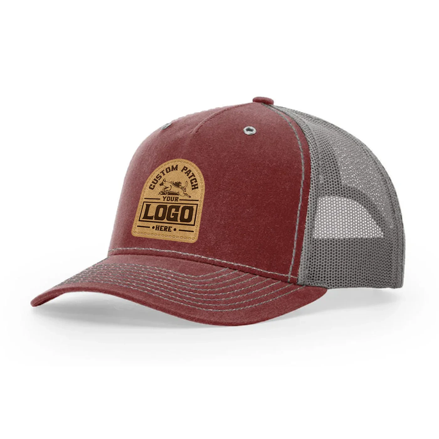 Casquette de baseball structurée à 5 panneaux avec patch en cuir personnalisé Richardson 112 1