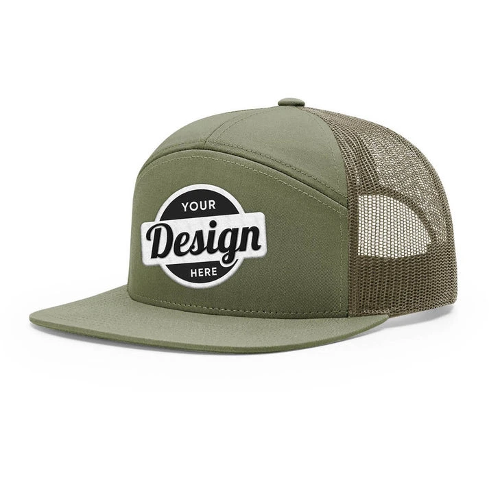 Cappellino da camionista a 7 pannelli Richardson 168 ricamato piatto personalizzato, cappellino snapback in rete con visiera piatta 1